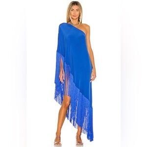 RARE & NWT Cult Gaia BLUE Ayla Fringe one shoulder Longline Top Dress skirt